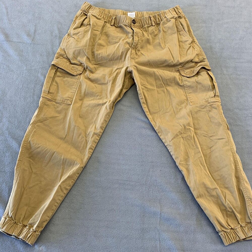 Bearbottom Pants Mens 34x27 Beige Jogger Cargo Elastic Waist Stretch 2XL